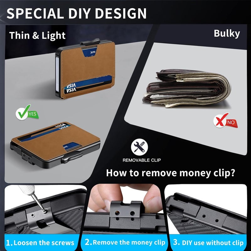 SEMORID Wallet for Men, Mens Wallet Minimalist Slim Wallet, RFID Blocking Smart Pop Up Wallet with Money Clip & ID Window, Metal Compact Wallet, Aluminum Credit Card Holder Wallet - Image 5